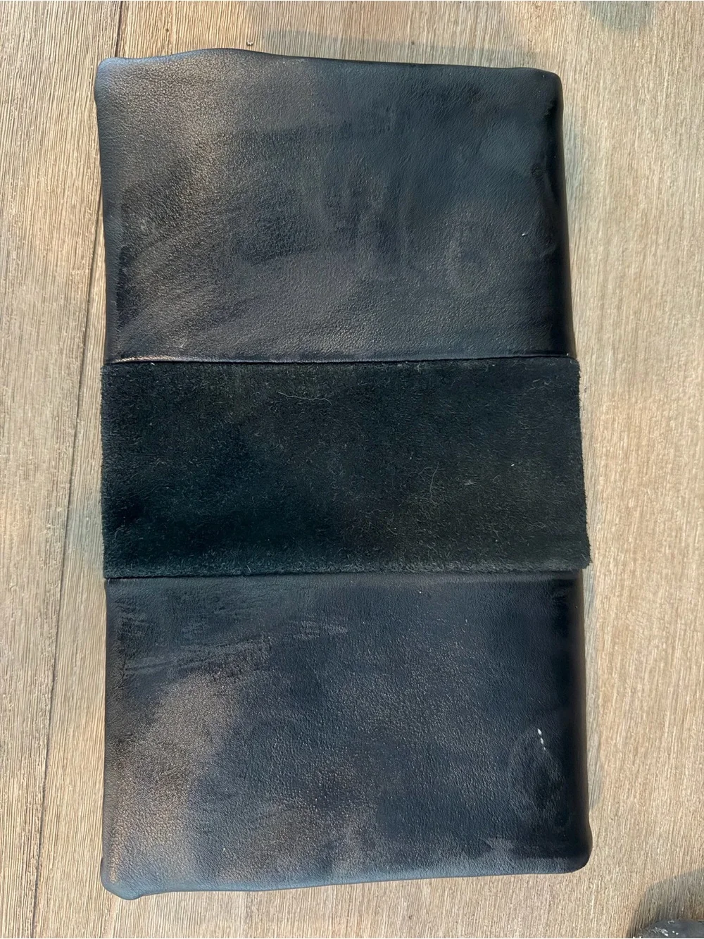 Nordstrom Black Leather & Suede Foldover Clutch with Gold Zip